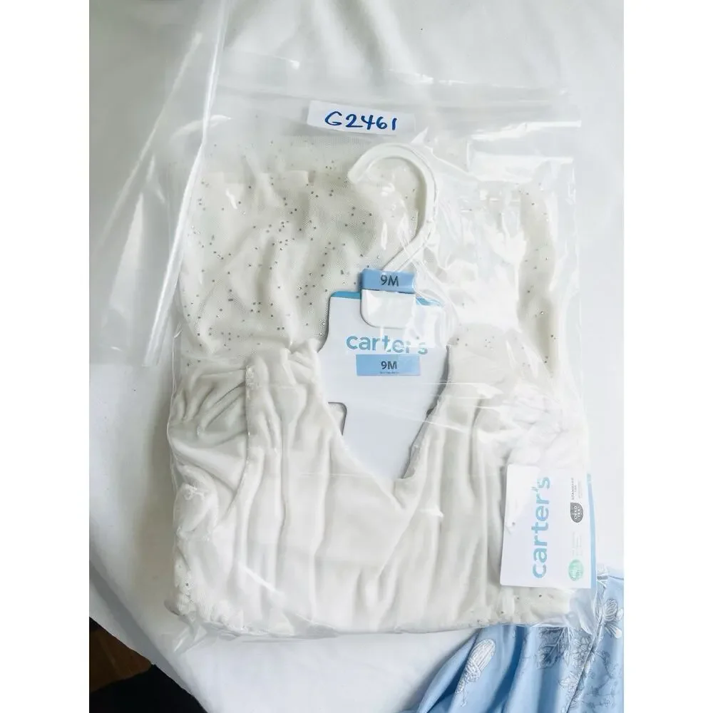 Baby Girls Carters Short Sleeve Off White‎ Sparkly Tulle Mesh Dress -9 Months